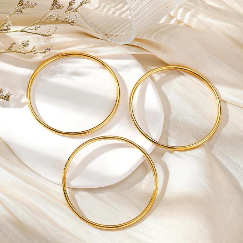 Women 3Pcs/Set Stainless Steel Solid Bangle Bracelet - Picture 2 of 4